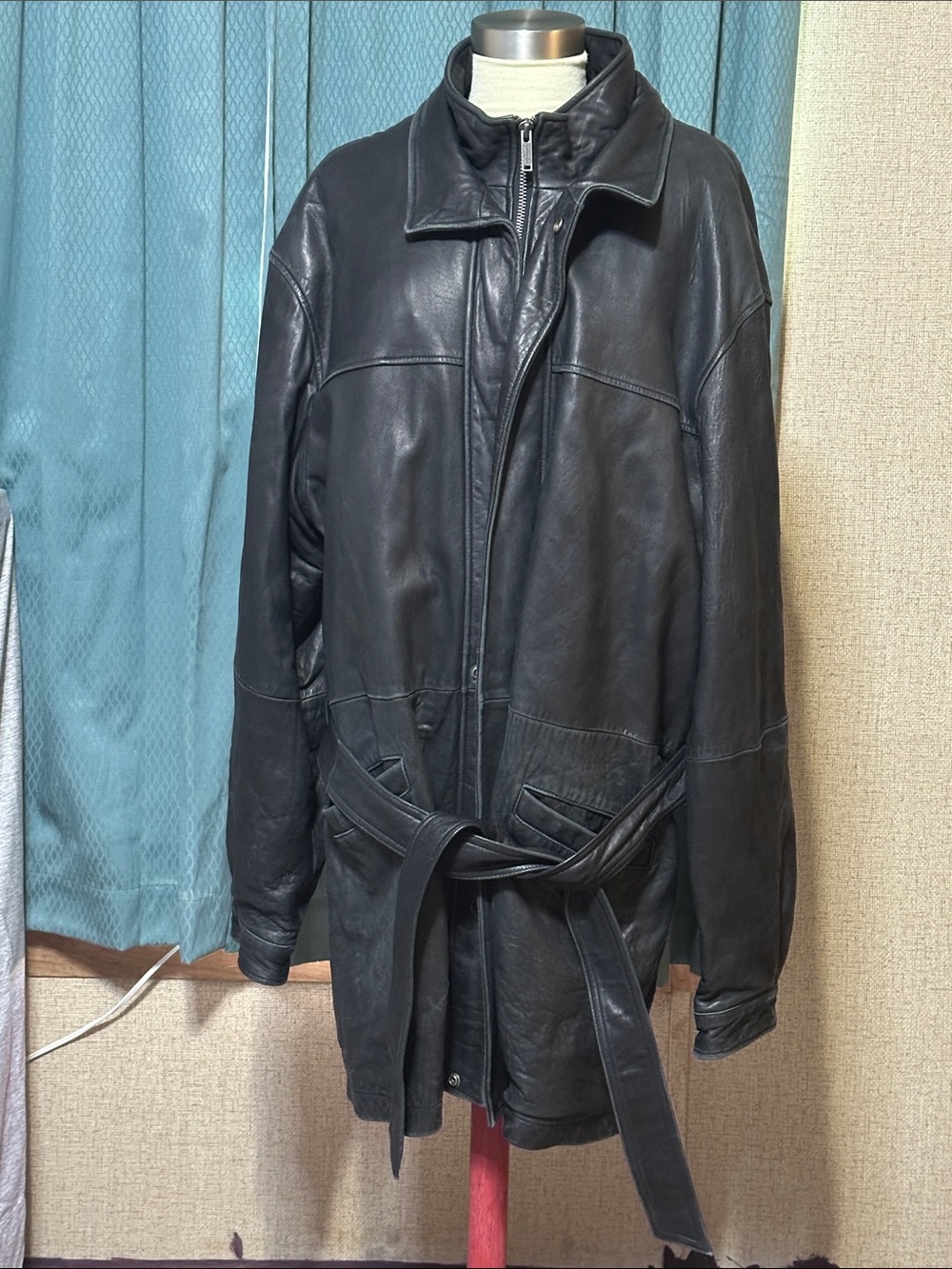 Wilsons Leather Black Leather Belted Trench Coat
